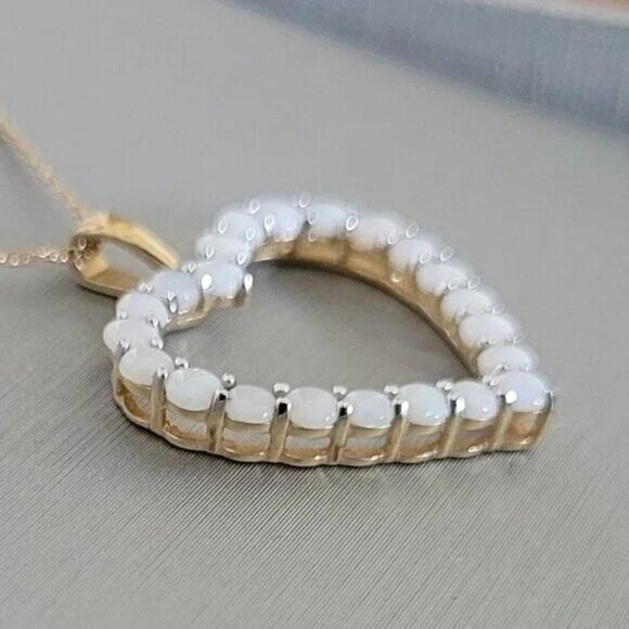 10K Gold Opal Necklace - Heart Design - Picture 2 of 5